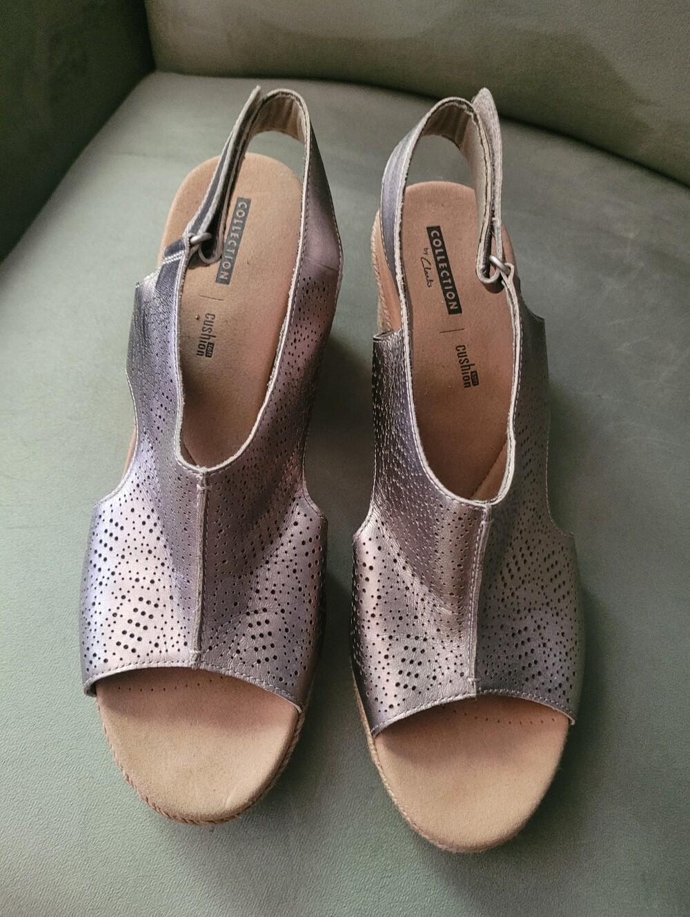 Clark's Collection Lafley Rosen Pewter Metallic Slingback Wedge